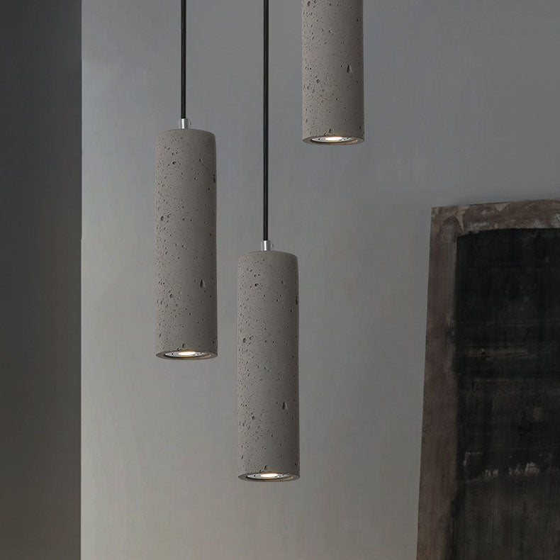 Suspension Luminaire Contemporain Industriel Cylindrique à Texture Rugueuse en Ciment 1-Lumière pour Salon 