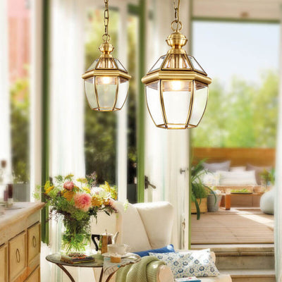 Modern Glass 1-Light Hexagonal Lantern Pendant Light