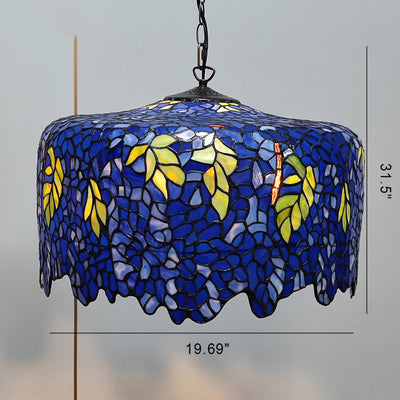 European Style Tiffany Dome Stained Glass Dragonfly Flower 2-Light Chandelier