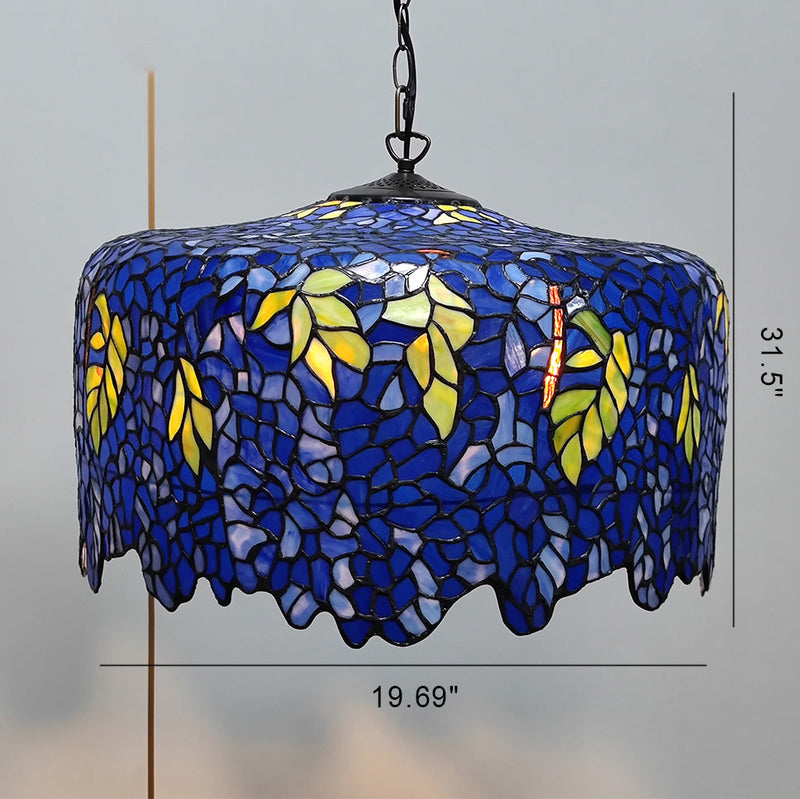 European Style Tiffany Dome Stained Glass Dragonfly Flower 2-Light Chandelier