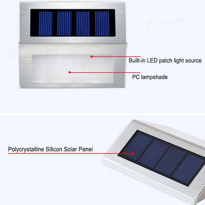 Einfaches Solar-Edelstahl-3-LED-Gartenstufenlicht für den Außenbereich 