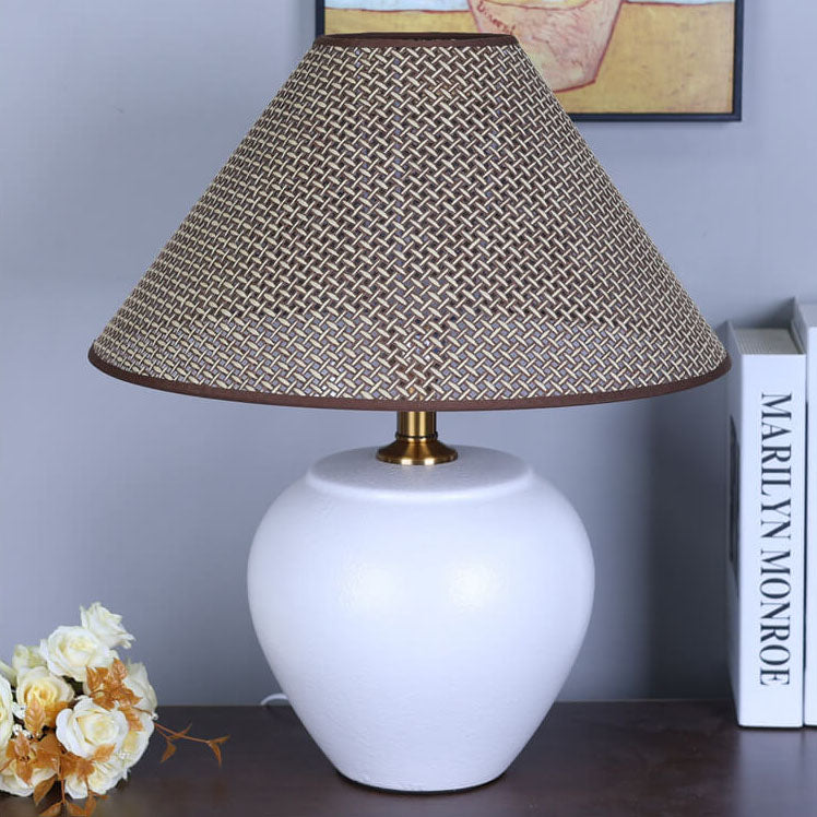 Chinese Retro Vase Base Ceramic Linen 1-Light Table Lamp