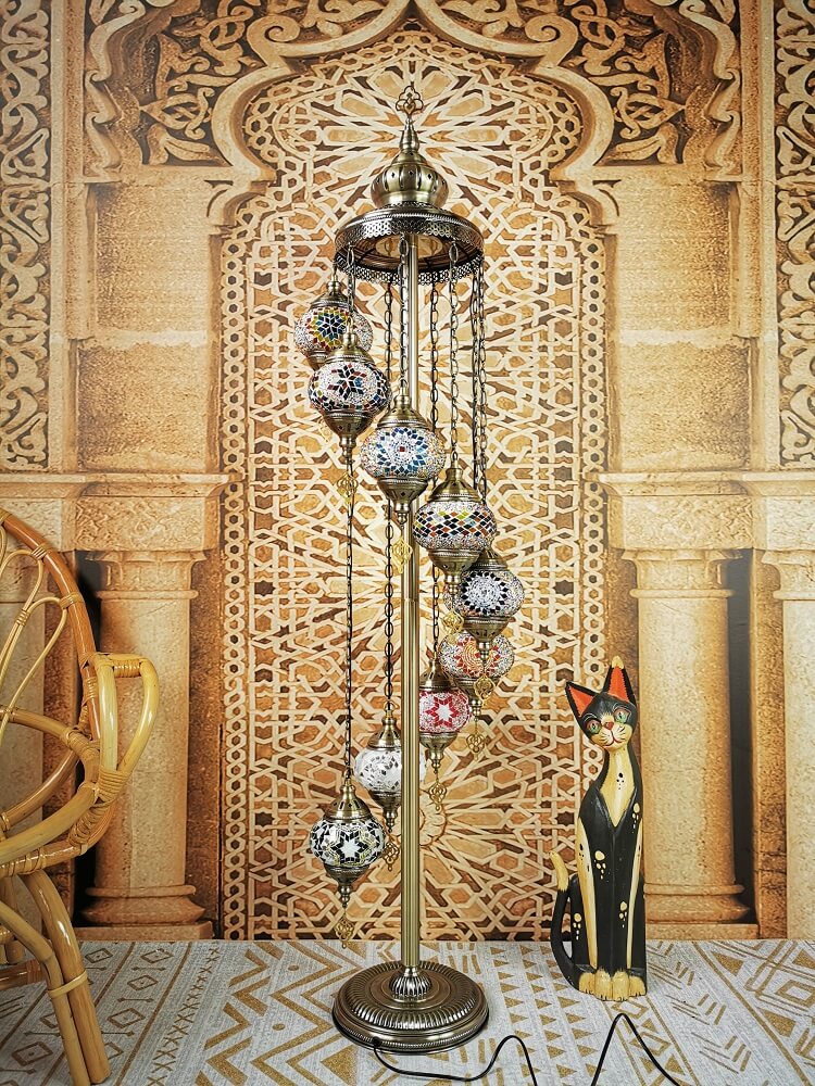 Retro Turkish Moroccan Globe 9-Light Standing Floor Lamp