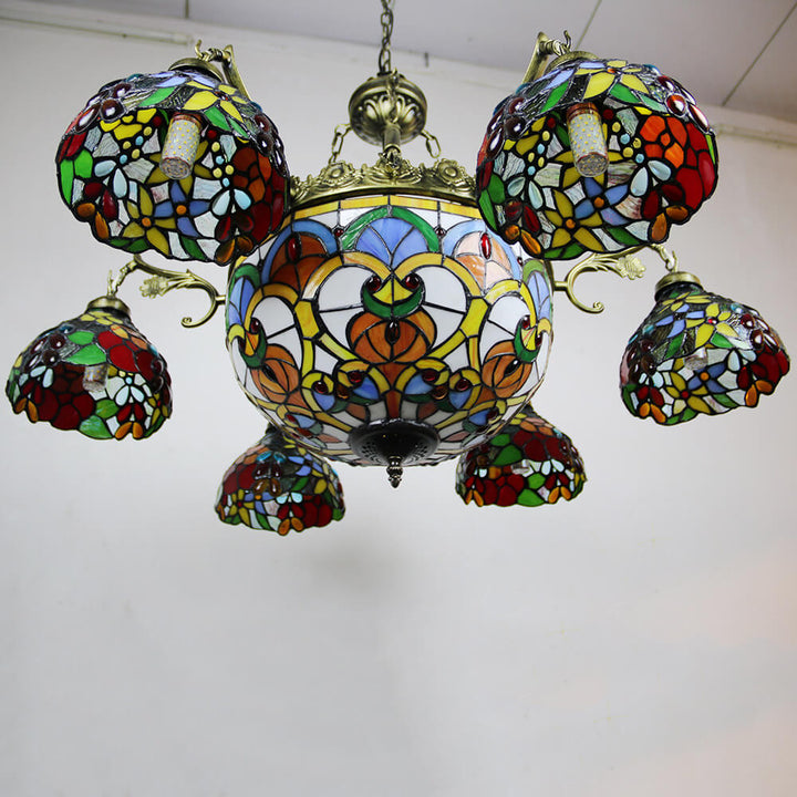 European Tiffany Vintage 9-Light Island Light Chandelier