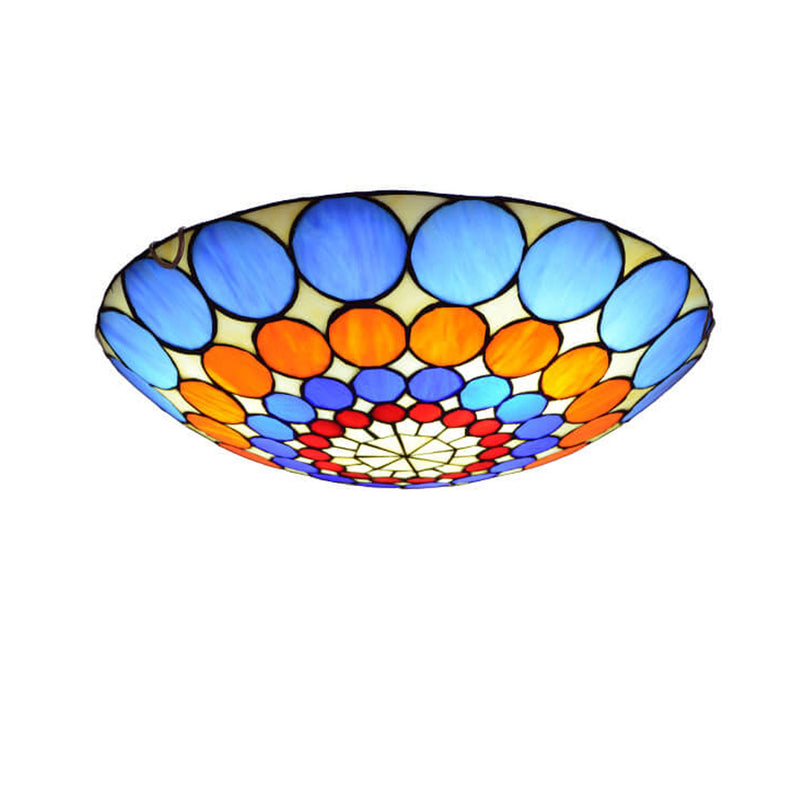 European Tiffany Round Flower Stained Glass 2/3 Light Flush Mount Ceiling Light