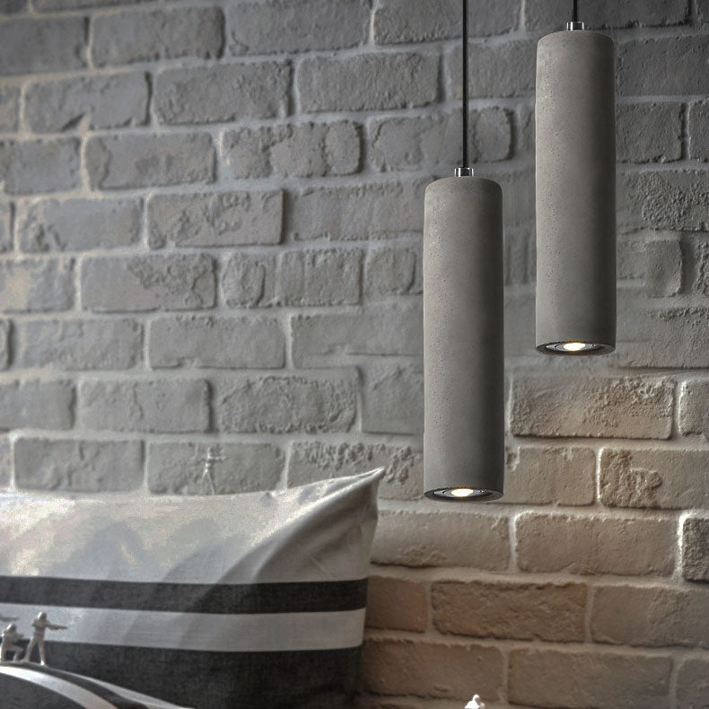 Suspension Luminaire Contemporain Industriel Cylindrique à Texture Rugueuse en Ciment 1-Lumière pour Salon 