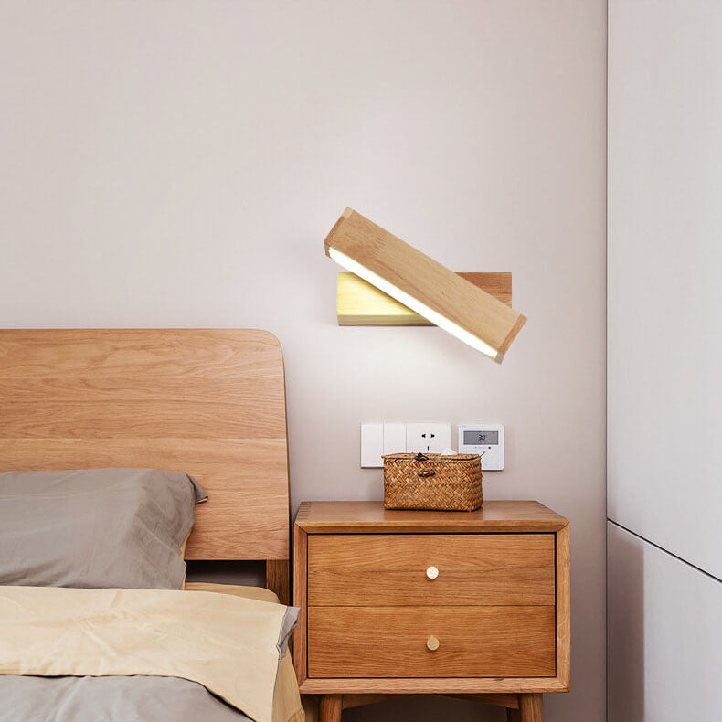 Simple Log Wooden Rectangular Rotatable LED Wall Sconce Lamp