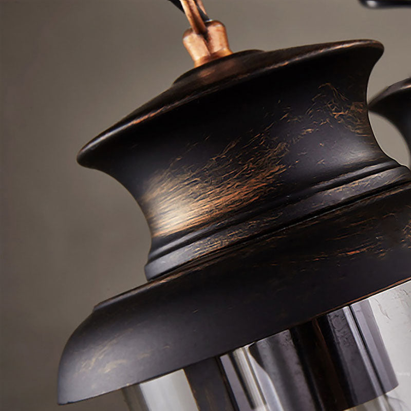 Lustre à 3 lumières en fer avec bande boisée de style ferme traditionnelle pour salle à manger 
