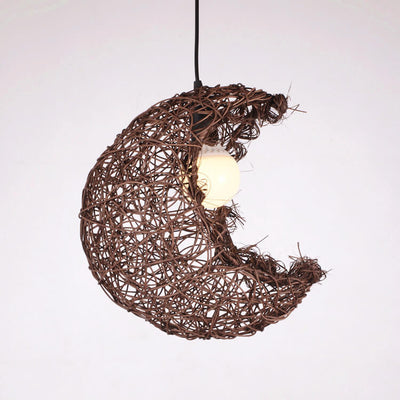 Rattan Weaving Moon Shape 1-Light Pendant Light