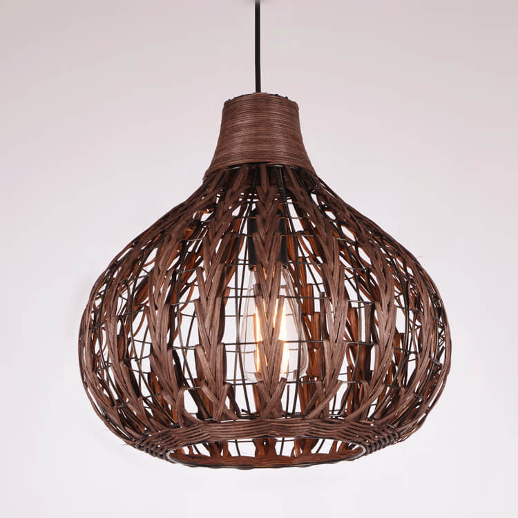 Rustic Rattan Weaving 1-Light Water Drop Shaped Pendant Light