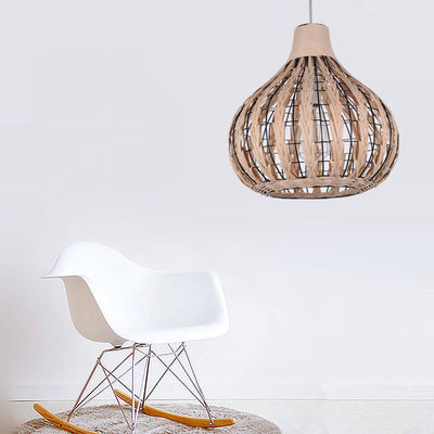 Rustic Rattan Weaving 1-Light Water Drop Shaped Pendant Light