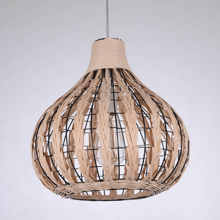 Rustic Rattan Weaving 1-Light Water Drop Shaped Pendant Light