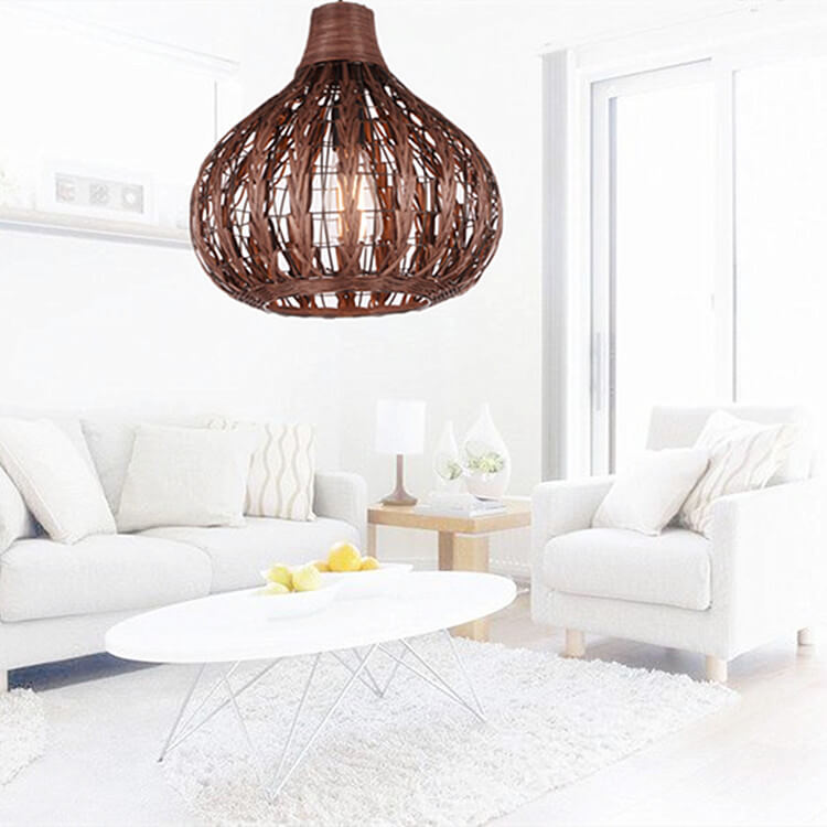 Rustic Rattan Weaving 1-Light Water Drop Shaped Pendant Light