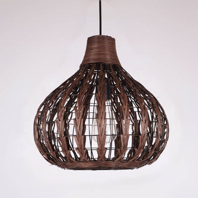 Rustic Rattan Weaving 1-Light Water Drop Shaped Pendant Light