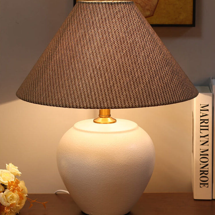Chinesische Retro-Vase Basis Keramik Leinen 1-Licht Tischlampe 