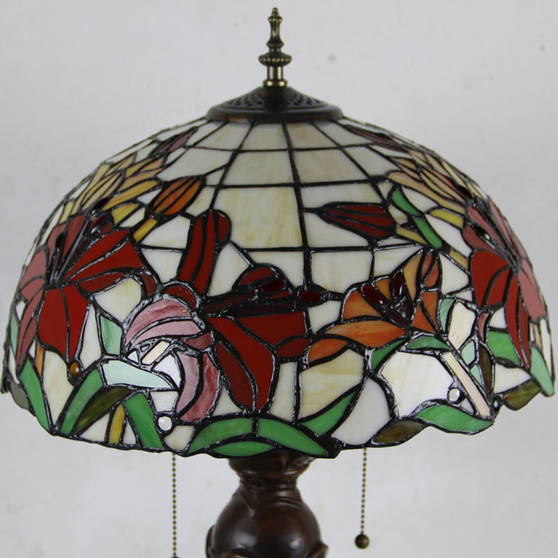 Tiffany European Retro Flowers Buntglas Zugschnur 1-flammige Tischlampe 