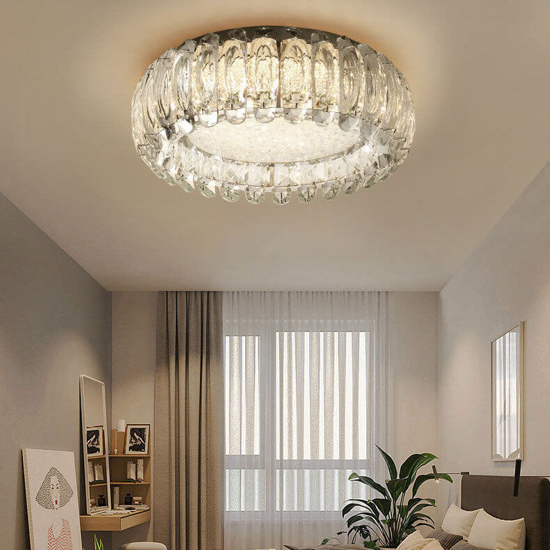 European Light Luxury Round Crystal Edelstahl LED Unterputzbeleuchtung
