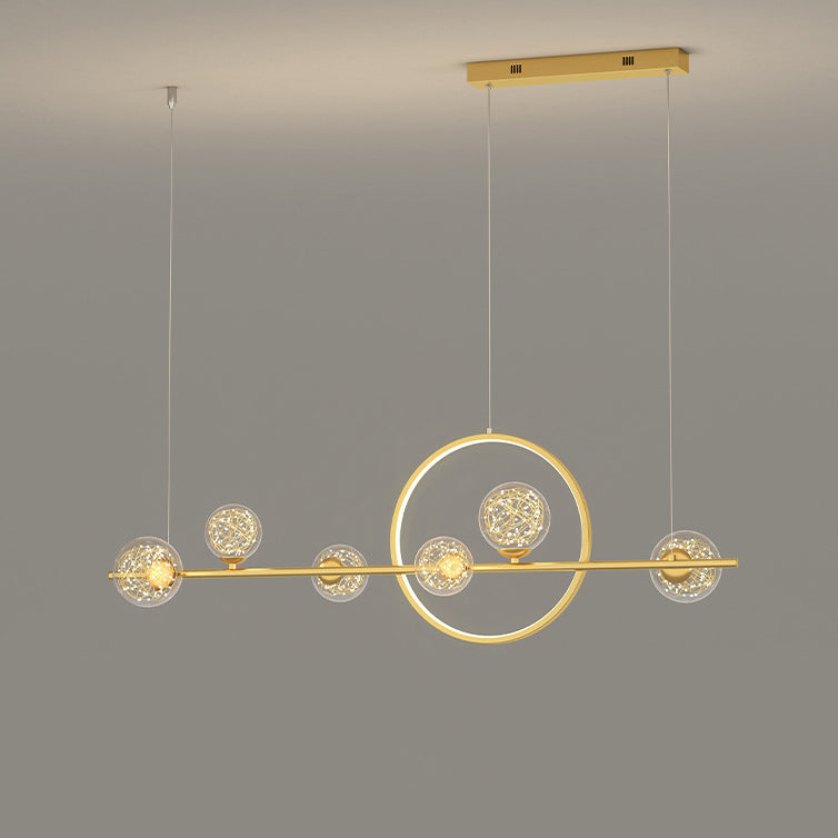 Modern Minimalist Long Orb Round Silicone Iron Glass LED Island Light Chandelier For Dining Room