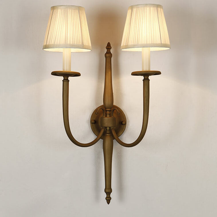Traditional European Fabric Iron Cone Candelabra 2-Light Wall Sconce Lamp For Bedroom