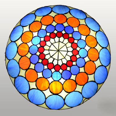 European Tiffany Round Flower Stained Glass 2/3 Light Flush Mount Ceiling Light