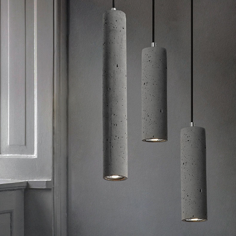 Suspension Luminaire Contemporain Industriel Cylindrique à Texture Rugueuse en Ciment 1-Lumière pour Salon 