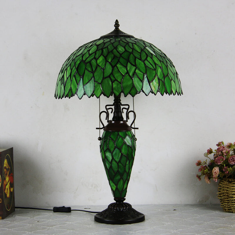 Lampe de table européenne à 2 lumières en forme de dôme hexagonal en vitrail Tiffany 