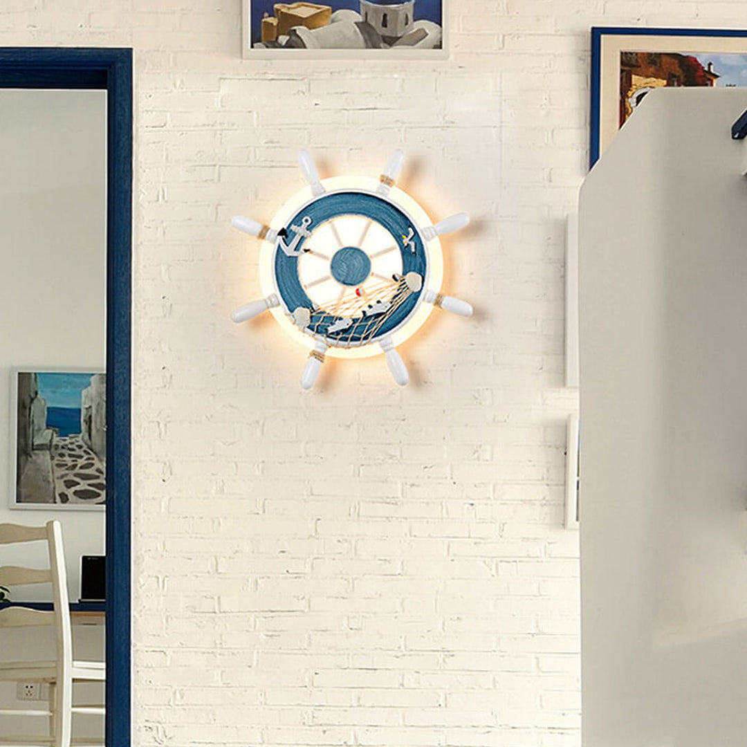 Applique murale LED pour enfants en résine avec gouvernail créatif de dessin animé 