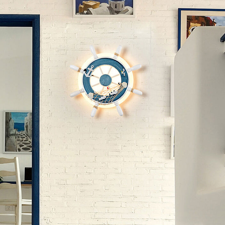 Applique murale LED pour enfants en résine avec gouvernail créatif de dessin animé 