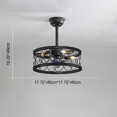 Industrial Minimalist Copper Iron Round Square 4-Light Semi-Flush Mount Ceiling Fan Light