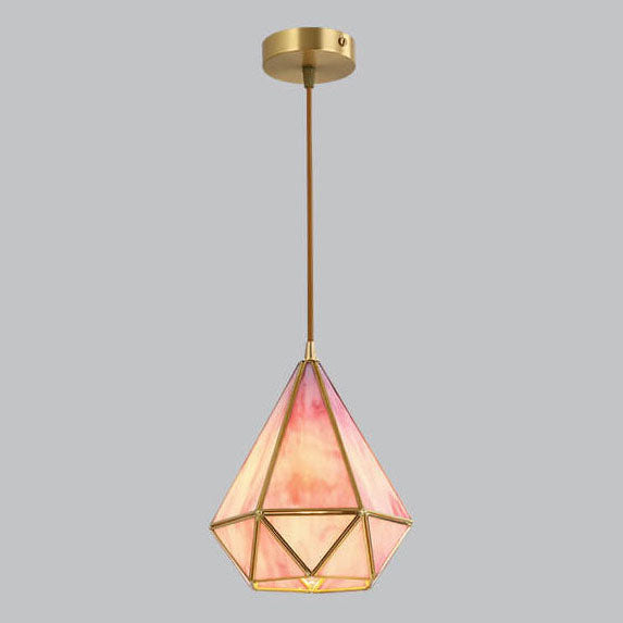 Modern Colorful Water-grain Glass 1-Light Diamond Shaped Pendant Light