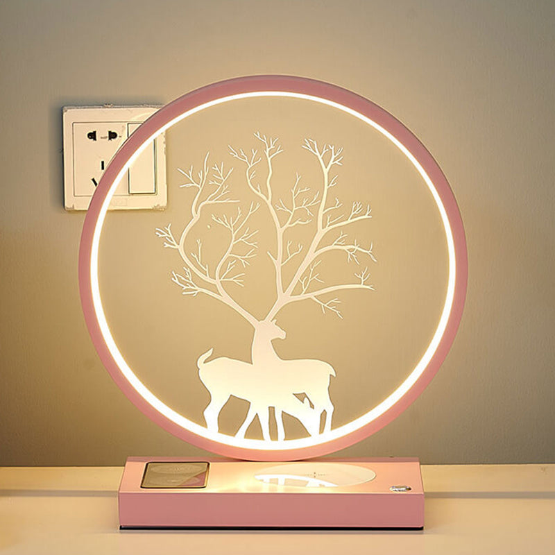 Lampe de table décorative tactile de chargement sans fil LED avec design créatif de cerf rond 