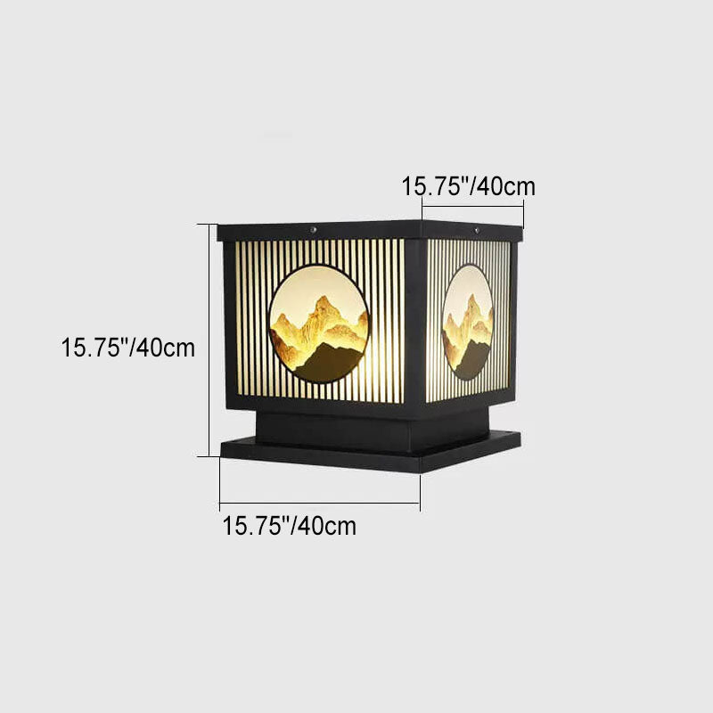 Solar Chinese Landscape Square Post Head Outdoor Waterproof LED Garden Landscape Light