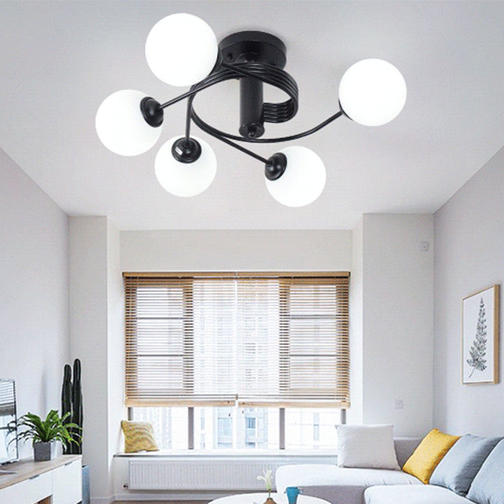 Nordic Light Luxus Glasball Spiral Design 3/5 Licht Semi-Flush Mount Deckenleuchte 