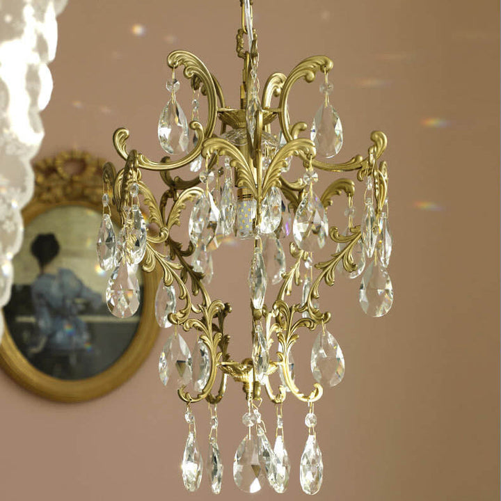 Lámpara colgante elegante de 1 luz de cristal de latón vintage francés 