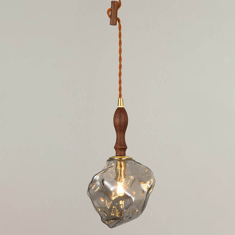 Vintage Lava Ice Cube Glass Walnut 1-Light LED Pendant Light