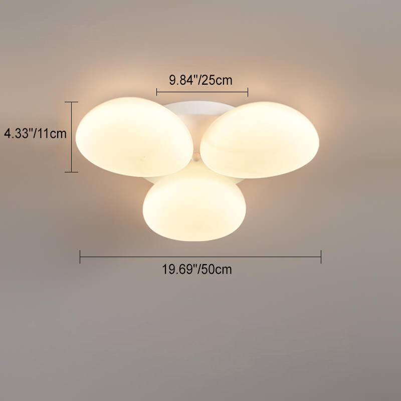 Nordic Cream Pumpkin Round Shade Branch 3-Light Semi-Flush Mount Ceiling Light