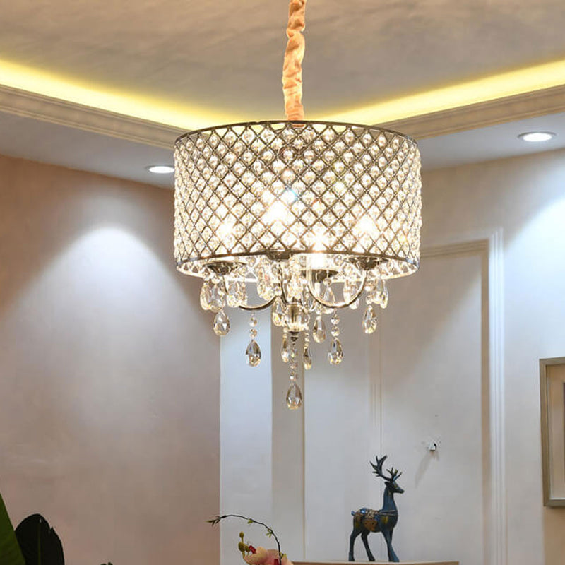 Modern Luxury Crystal Branch Round 4-Light Chandelier