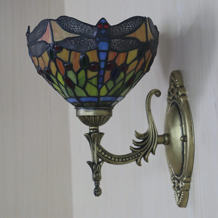 Lámpara de Aplique de Pared de 1 Luz con Vidrio de Libélula Retro Tiffany 