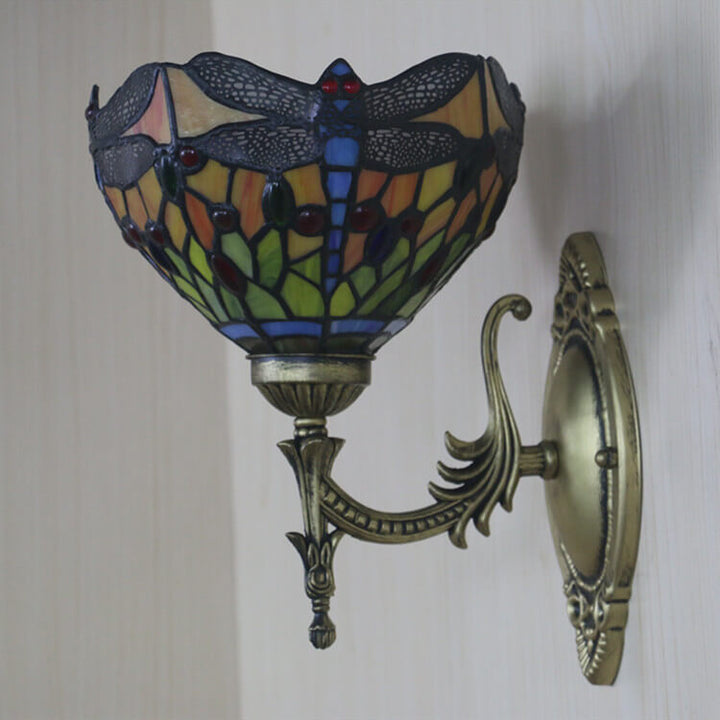 Lámpara de Aplique de Pared de 1 Luz con Vidrio de Libélula Retro Tiffany 