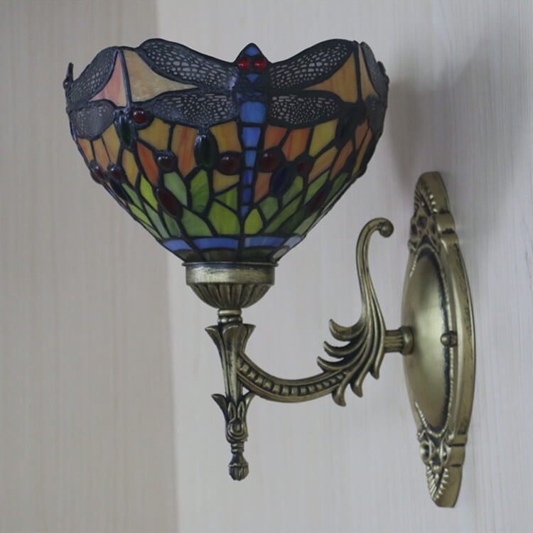 Tiffany Retro Dragonfly Glass 1-Light Wall Sconce Lamp