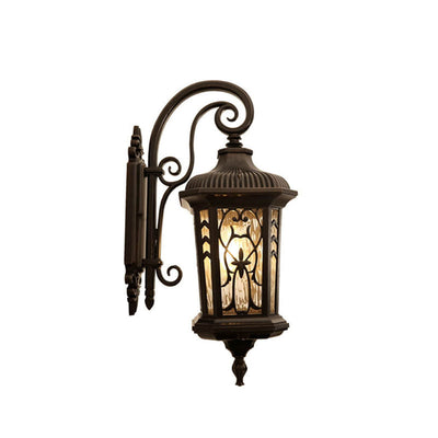 European Outdoor Carved Cage Aluminum Glass 1-Light Wall Sconce Lamp