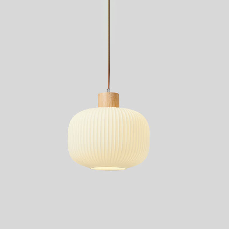 Vintage Wooden White Glass Round 1-Light Pendant Light