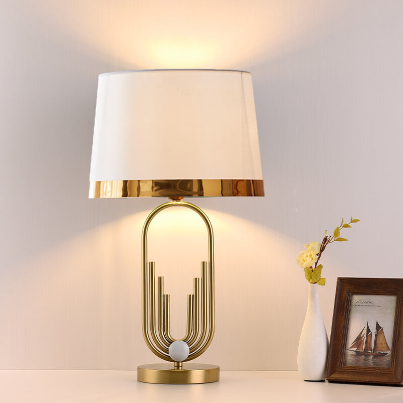 Modern Luxury Fabric Gold Oval Ring Base 1-Light Table Lamp