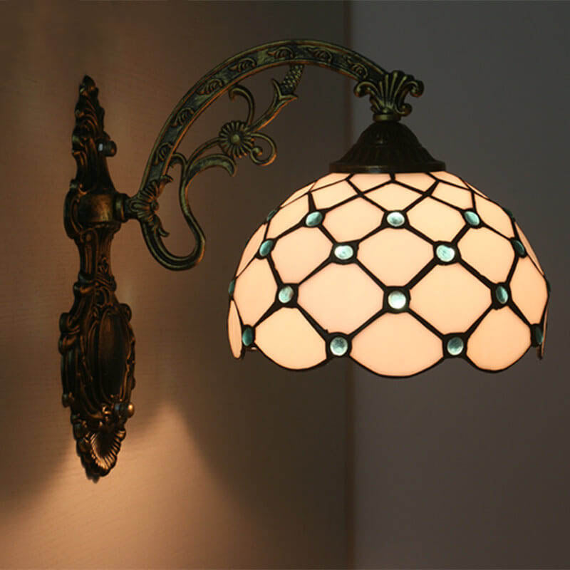 Lámpara de Aplique de Pared de Vidrio Semicircular Europeo de 1 Luz Tiffany 