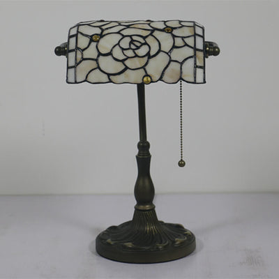 Vintage Tiffany Baroque Stained Glass 1-Light Zipper Switch Table Lamp