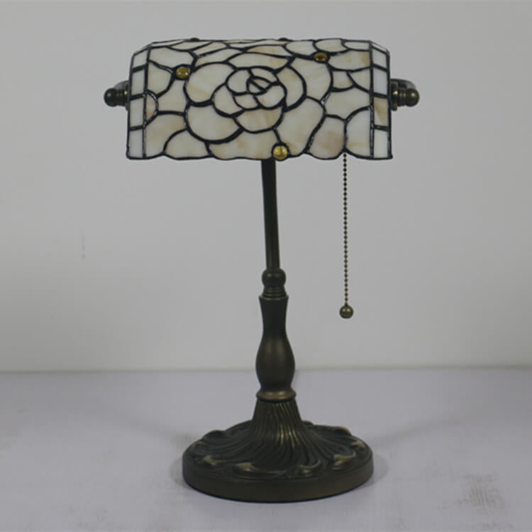 Vintage Tiffany Baroque Stained Glass 1-Light Zipper Switch Table Lamp