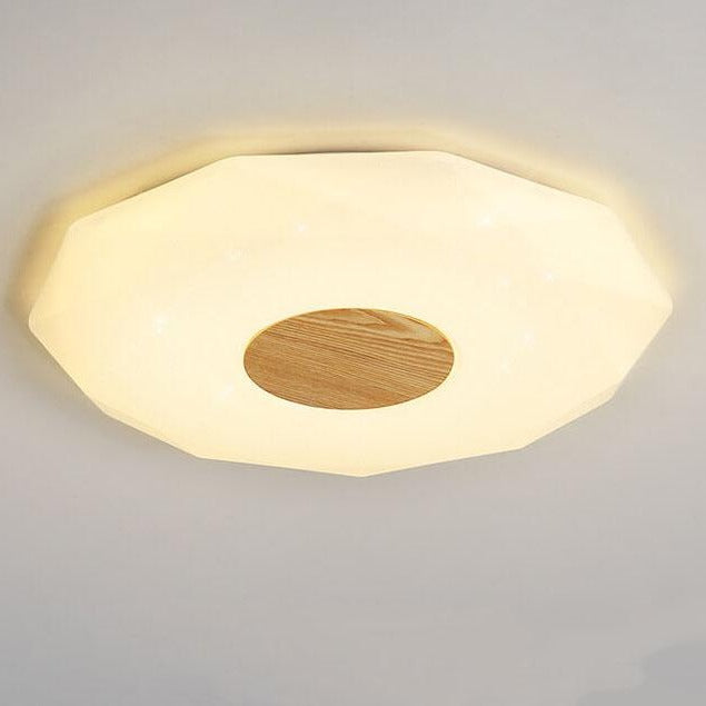 Nordic Solid Wood Acrylic Round 1-Light LED Flush Mount Ceiling Light