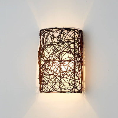 Rattan Weaving Half-Cylinder 1-Light Wall Sconce Lamp
