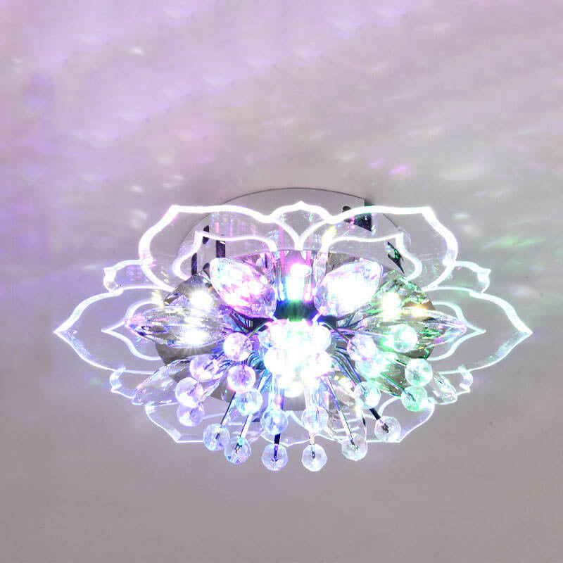 Modern Crystal Flower Shape LED Flush Mount Ceiling Light