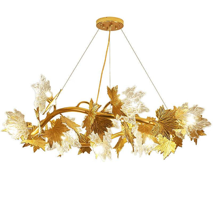 Moderner Ahornblatt Glas Aluminium 6-Licht Kronleuchter 